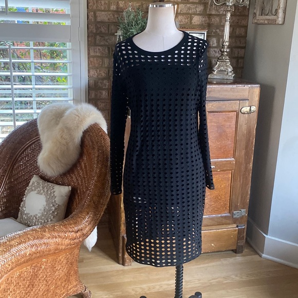 T BY ALEXANDER WANG Black Circular Hole Long Sleeve Dress LARGE EXCELLENT